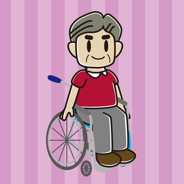 車椅子に座るおじさんのイラスト【色、背景あり】PNG