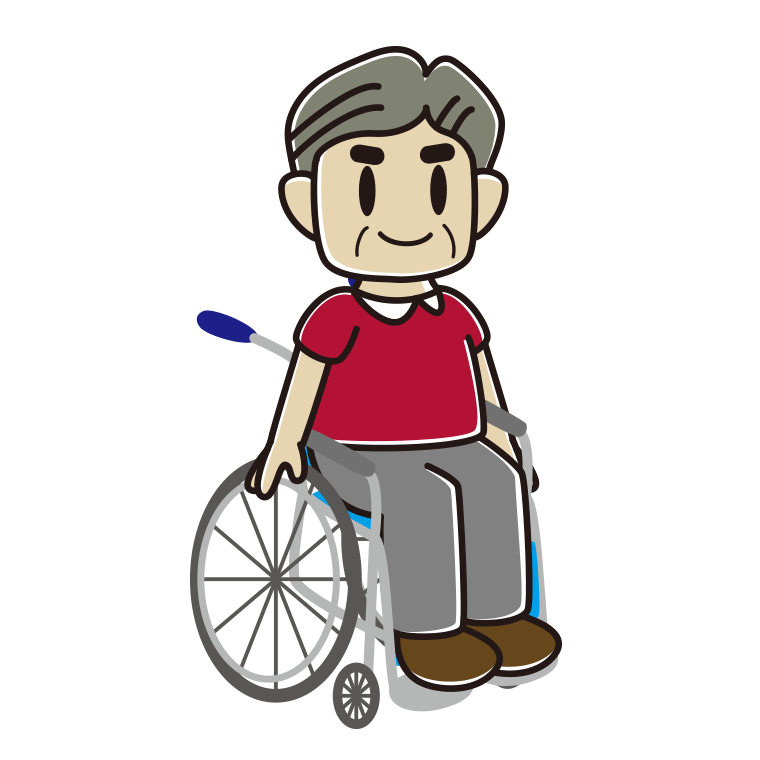 車椅子に座るおじさんのイラスト【色あり、背景なし】透過PNG