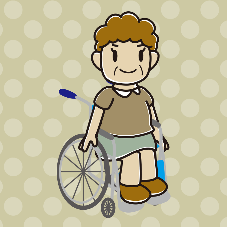 車椅子に座るおばさんのイラスト【色、背景あり】PNG