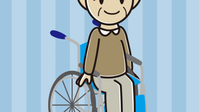 車椅子に座るおじいさんのイラスト【色、背景あり】PNG