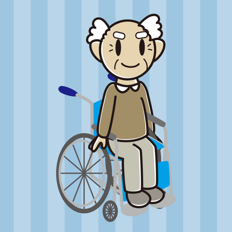 車椅子に座るおじいさんのイラスト【色、背景あり】PNG