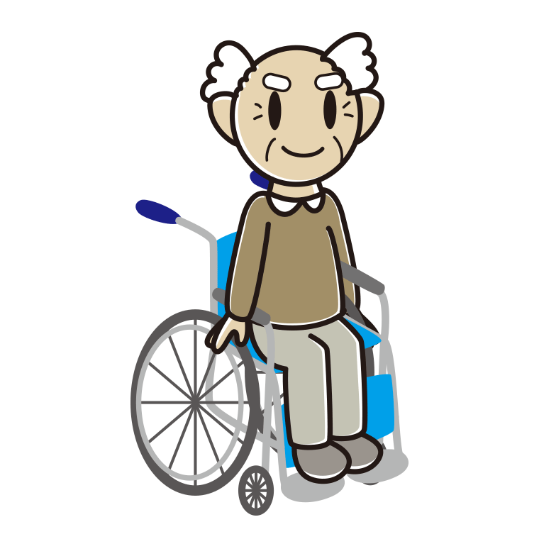 車椅子に座るおじいさんのイラスト【色あり、背景なし】透過PNG