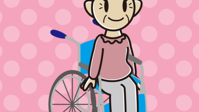 車椅子に座るおばあさんのイラスト【色、背景あり】PNG