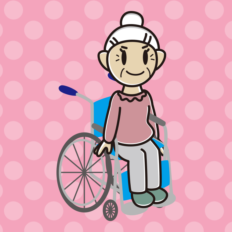 車椅子に座るおばあさんのイラスト【色、背景あり】PNG
