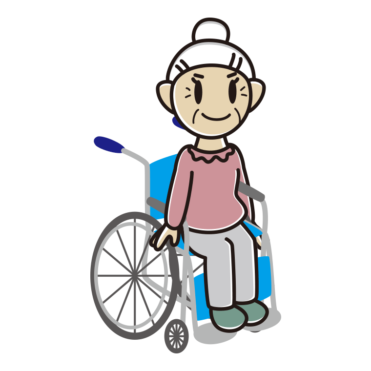 車椅子に座るおばあさんのイラスト【色あり、背景なし】透過PNG