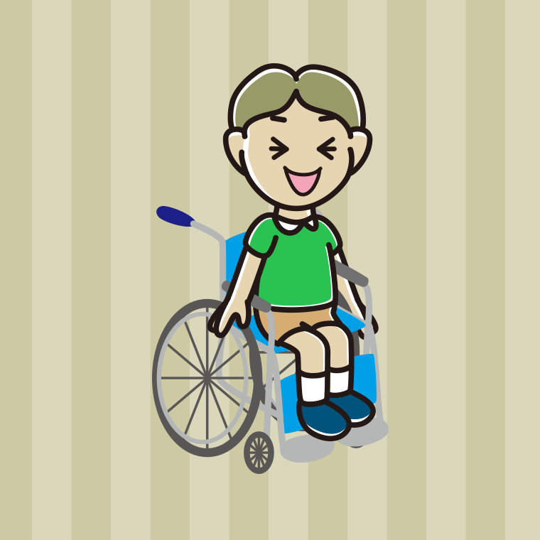 車椅子で笑う小学生男子のイラスト【色、背景あり】PNG