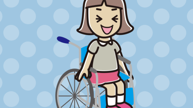 車椅子で笑う小学生女子のイラスト【色、背景あり】PNG