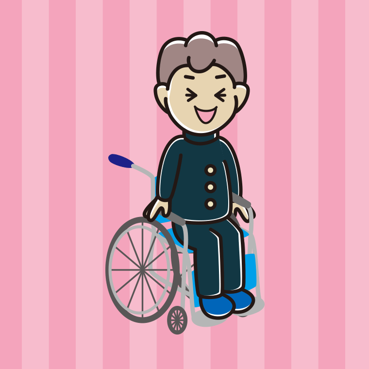 車椅子で笑う男子中学生のイラスト【色、背景あり】PNG
