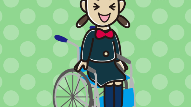 車椅子で笑う女子中学生のイラスト【色、背景あり】PNG