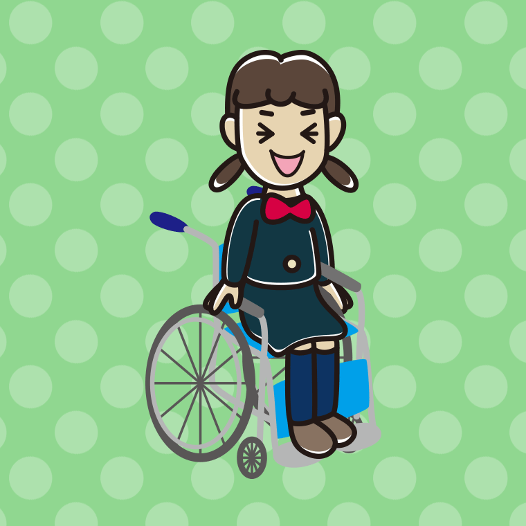 車椅子で笑う女子中学生のイラスト【色、背景あり】PNG