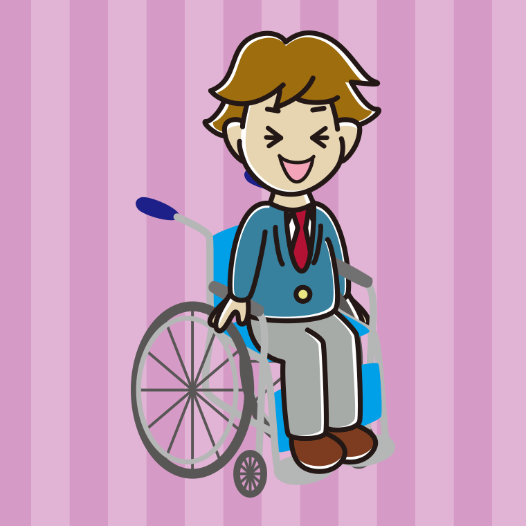車椅子で笑う男子高校生のイラスト【色、背景あり】PNG