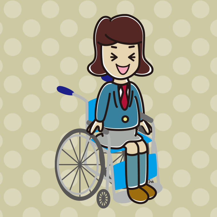 車椅子で笑う女子高校生のイラスト【色、背景あり】PNG