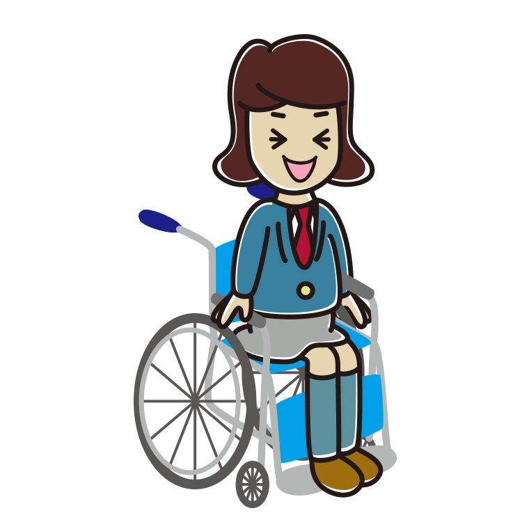 車椅子で笑う女子高校生のイラスト【色あり、背景なし】透過PNG