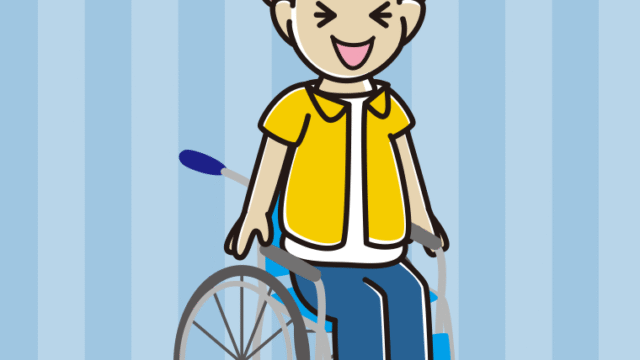 車椅子で笑う男子大学生のイラスト【色、背景あり】PNG