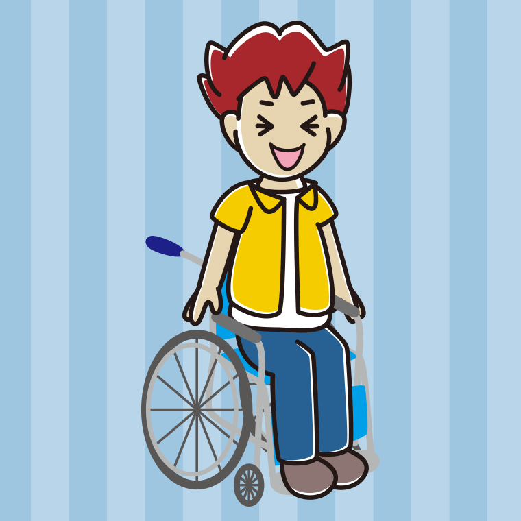車椅子で笑う男子大学生のイラスト【色、背景あり】PNG
