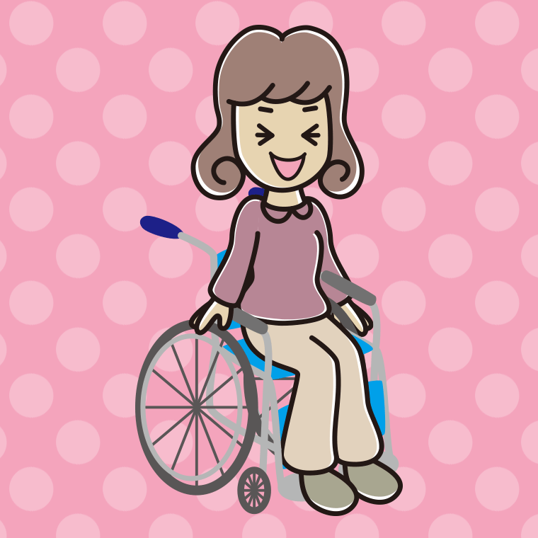 車椅子で笑う女子大学生のイラスト【色、背景あり】PNG