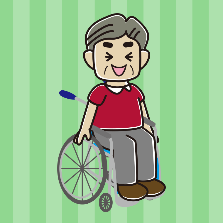 車椅子で笑うおじさんのイラスト【色、背景あり】PNG