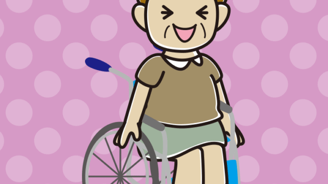 車椅子で笑うおばさんのイラスト【色、背景あり】PNG