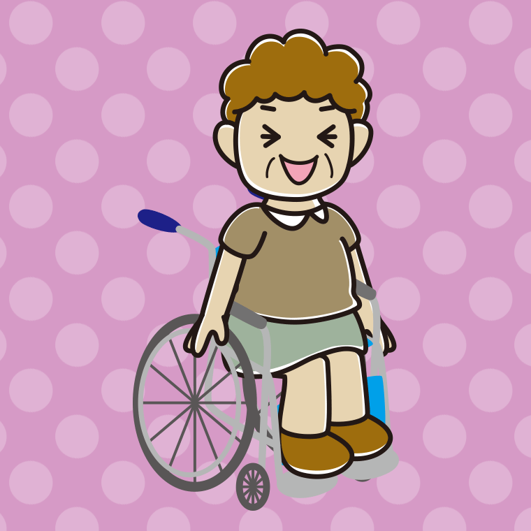 車椅子で笑うおばさんのイラスト【色、背景あり】PNG