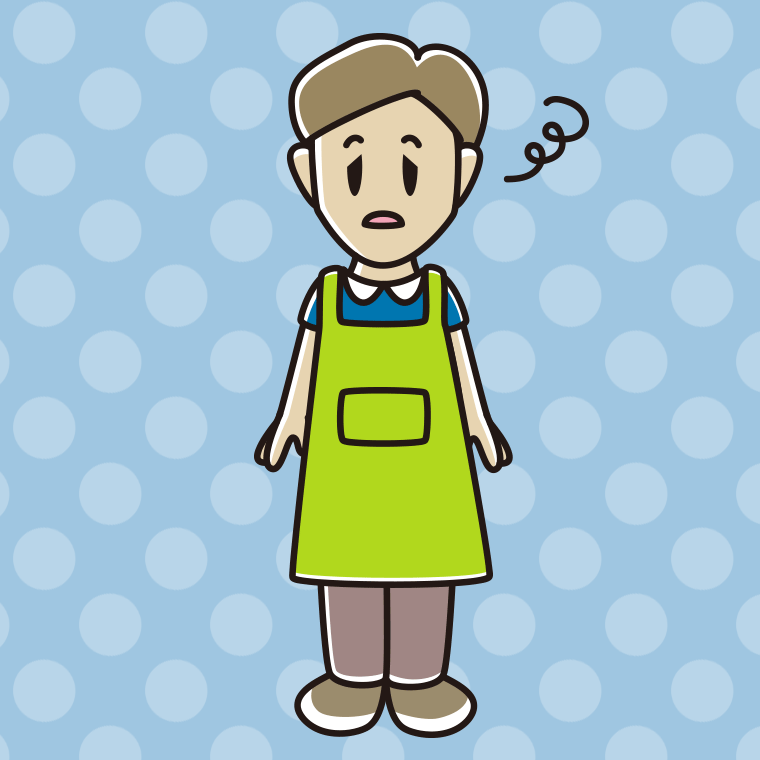 ぼーっとするエプロン姿の男性のイラスト【色、背景あり】PNG