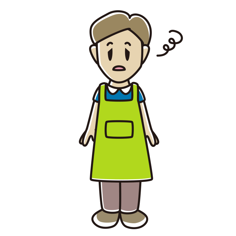 ぼーっとするエプロン姿の男性のイラスト【色あり、背景なし】透過PNG