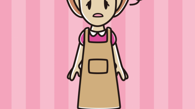 ぼーっとするエプロン姿の女性のイラスト【色、背景あり】PNG