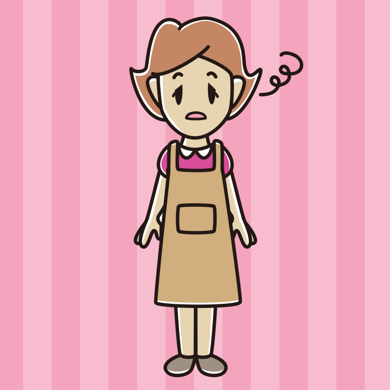 ぼーっとするエプロン姿の女性のイラスト【色、背景あり】PNG