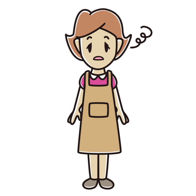 ぼーっとするエプロン姿の女性のイラスト【色あり、背景なし】透過PNG