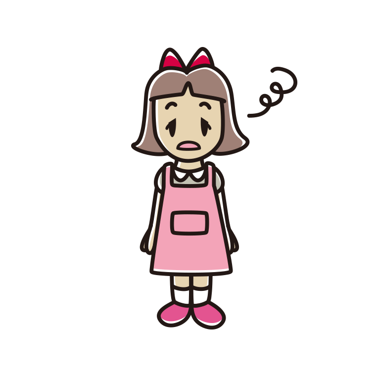 ぼーっとするエプロン姿の小学生女子のイラスト【色あり、背景なし】透過PNG