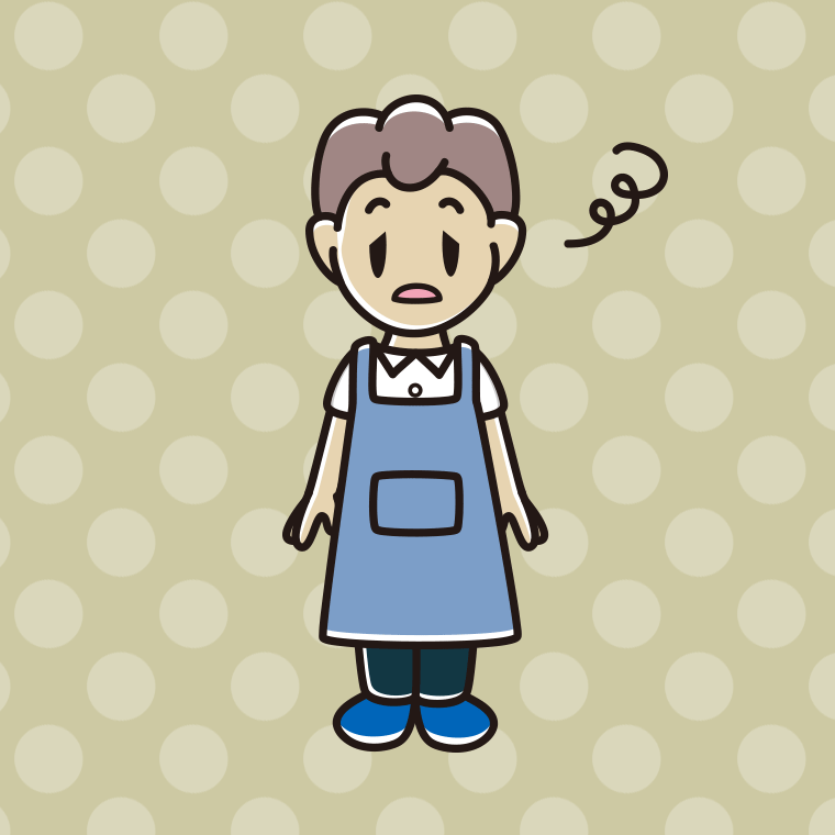 ぼーっとするエプロン姿の男子中学生のイラスト【色、背景あり】PNG