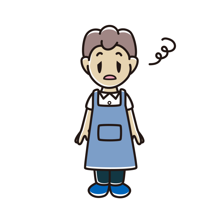 ぼーっとするエプロン姿の男子中学生のイラスト【色あり、背景なし】透過PNG