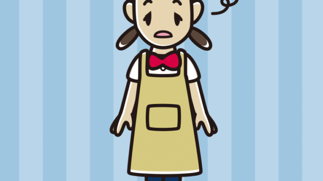 ぼーっとするエプロン姿の女子中学生のイラスト【色、背景あり】PNG