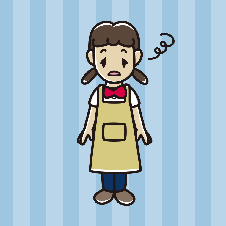 ぼーっとするエプロン姿の女子中学生のイラスト【色、背景あり】PNG