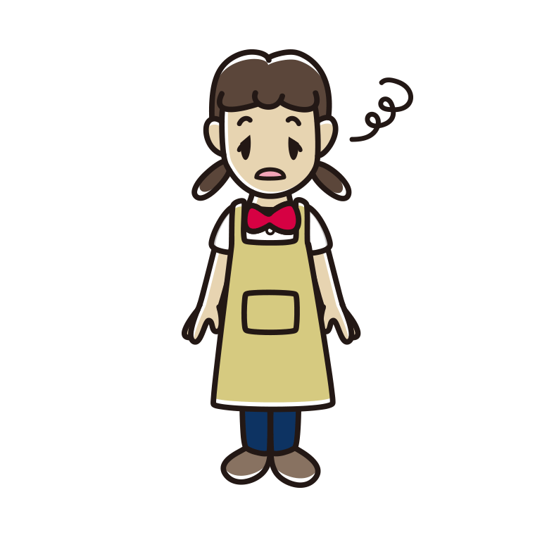 ぼーっとするエプロン姿の女子中学生のイラスト【色あり、背景なし】透過PNG