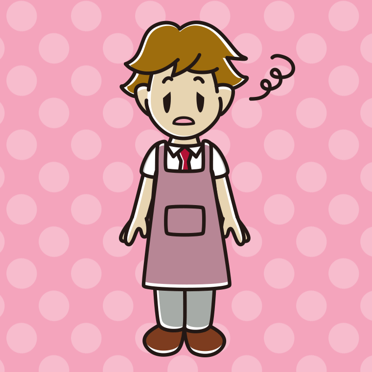 ぼーっとするエプロン姿の男子高校生のイラスト【色、背景あり】PNG