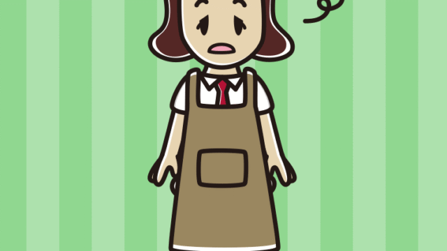 ぼーっとするエプロン姿の女子高校生のイラスト【色、背景あり】PNG