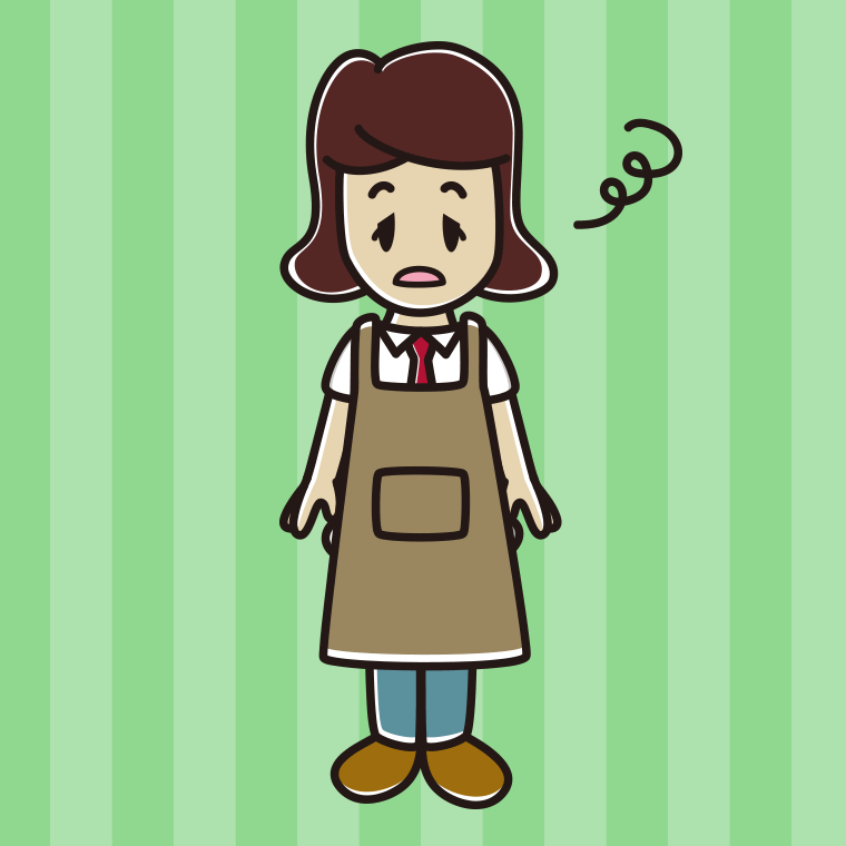 ぼーっとするエプロン姿の女子高校生のイラスト【色、背景あり】PNG