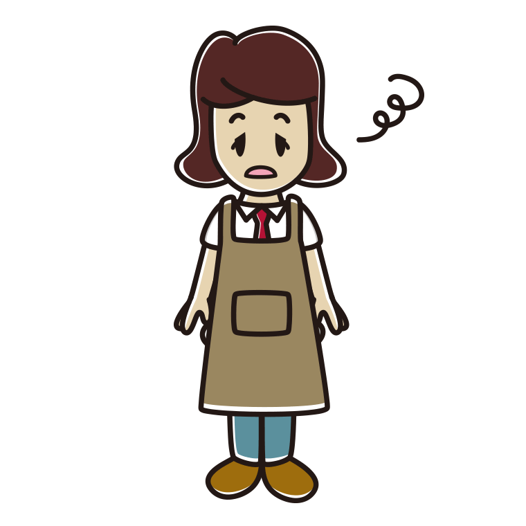 ぼーっとするエプロン姿の女子高校生のイラスト【色あり、背景なし】透過PNG