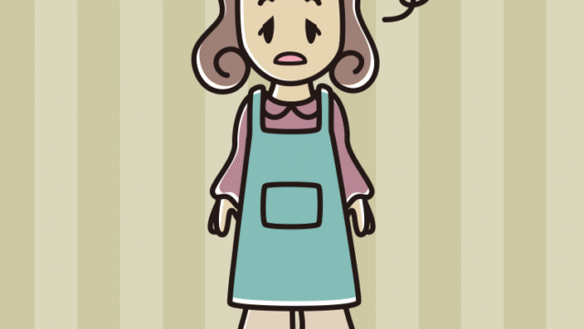 ぼーっとするエプロン姿の女子大学生のイラスト【色、背景あり】PNG