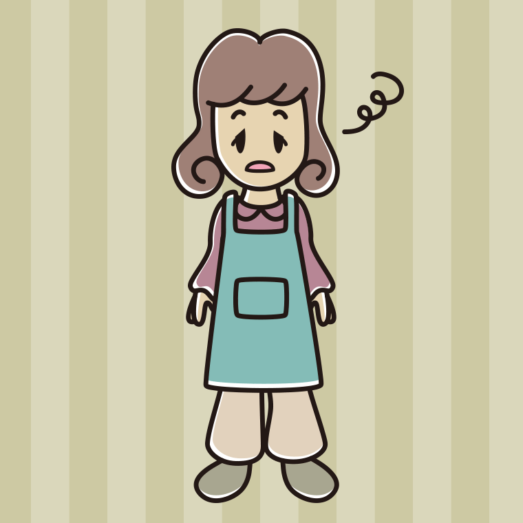 ぼーっとするエプロン姿の女子大学生のイラスト【色、背景あり】PNG