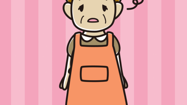ぼーっとするエプロン姿のおばさんのイラスト【色、背景あり】PNG