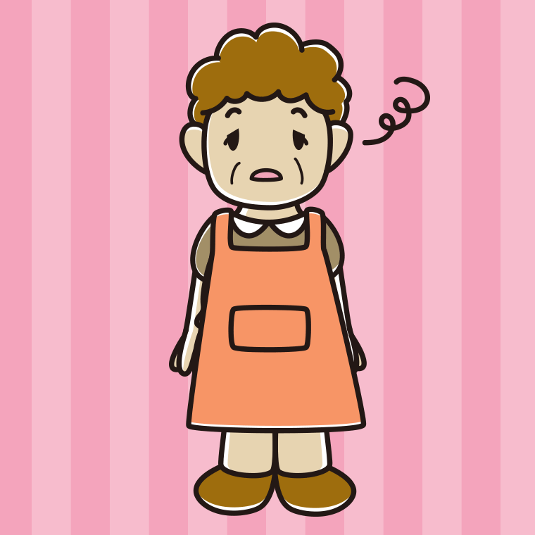 ぼーっとするエプロン姿のおばさんのイラスト【色、背景あり】PNG