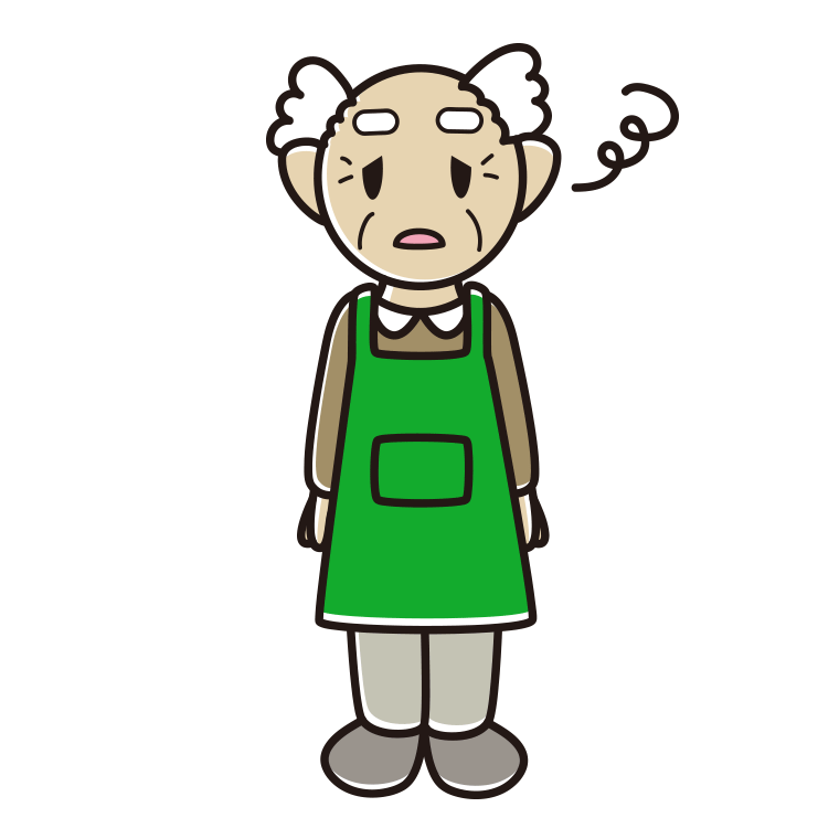ぼーっとするエプロン姿のおじいさんのイラスト【色あり、背景なし】透過PNG