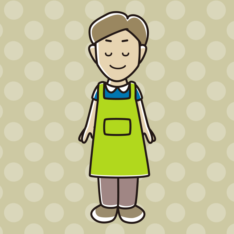 目を閉じるエプロン姿の男性のイラスト【色、背景あり】PNG