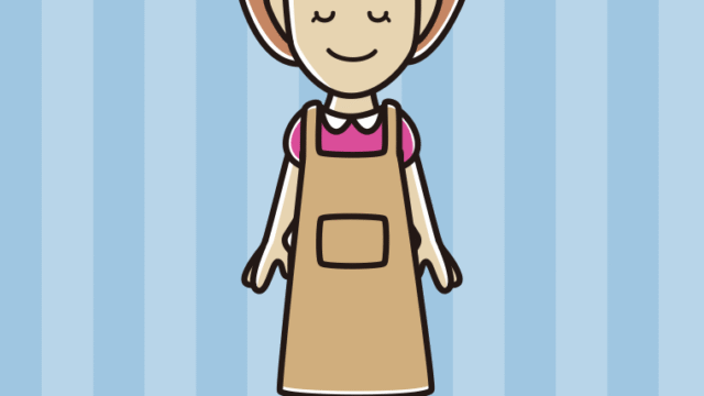 目を閉じるエプロン姿の女性のイラスト【色、背景あり】PNG