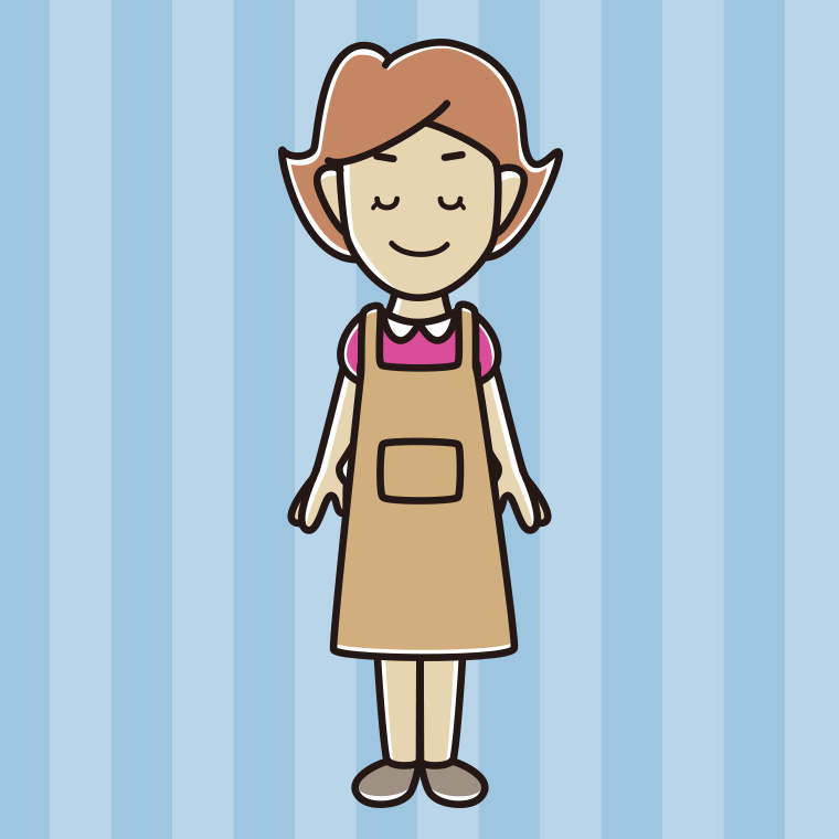 目を閉じるエプロン姿の女性のイラスト【色、背景あり】PNG