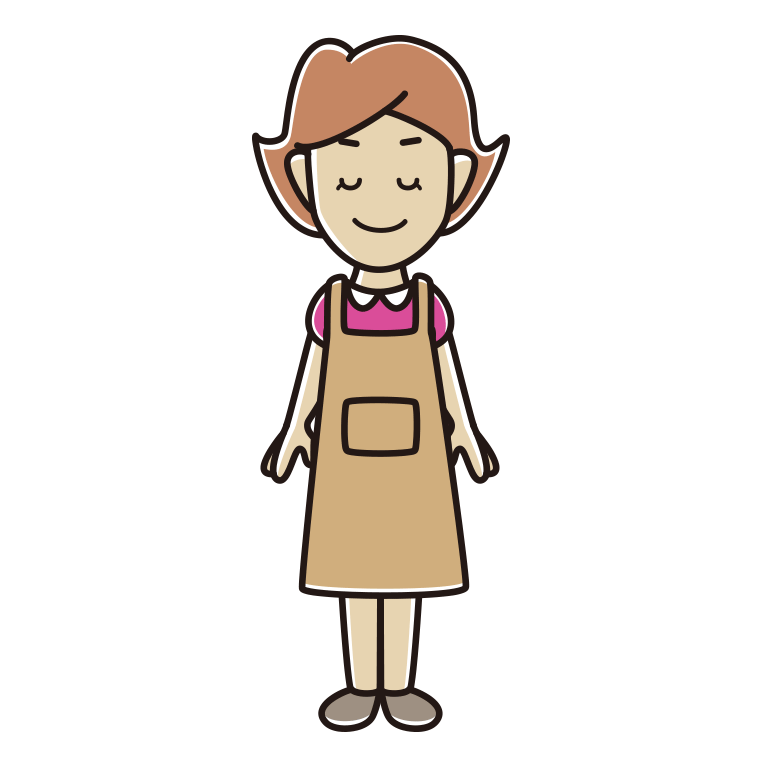 目を閉じるエプロン姿の女性のイラスト【色あり、背景なし】透過PNG