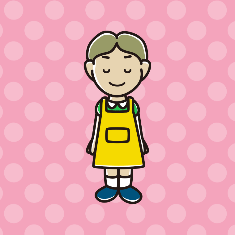 目を閉じるエプロン姿の小学生男子のイラスト【色、背景あり】PNG