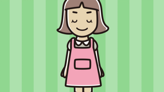 目を閉じるエプロン姿の小学生女子のイラスト【色、背景あり】PNG