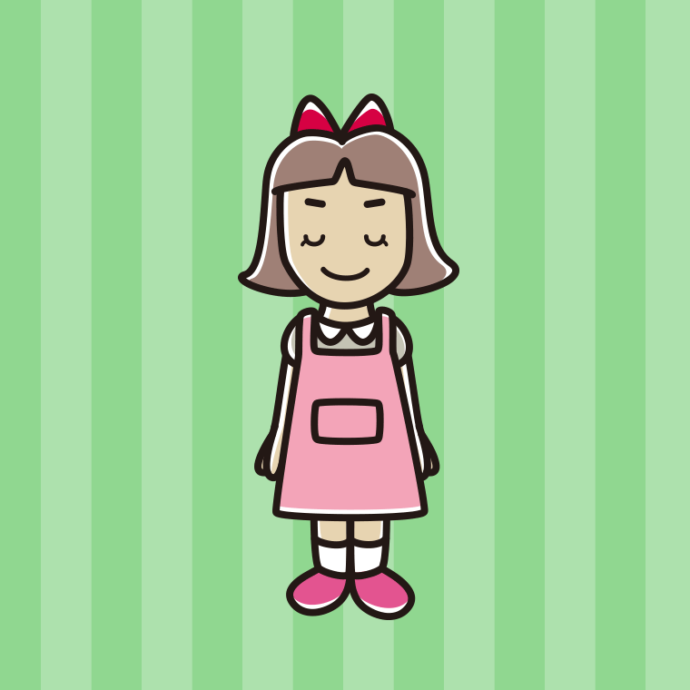 目を閉じるエプロン姿の小学生女子のイラスト【色、背景あり】PNG